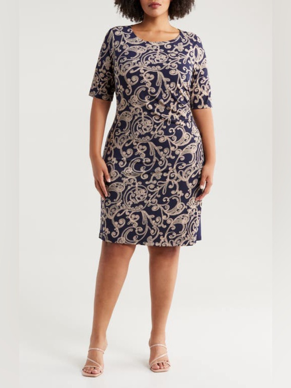 Connected‎ Apparel Plus Paisley Sheath Dress Size 20W Ink Navy Cream